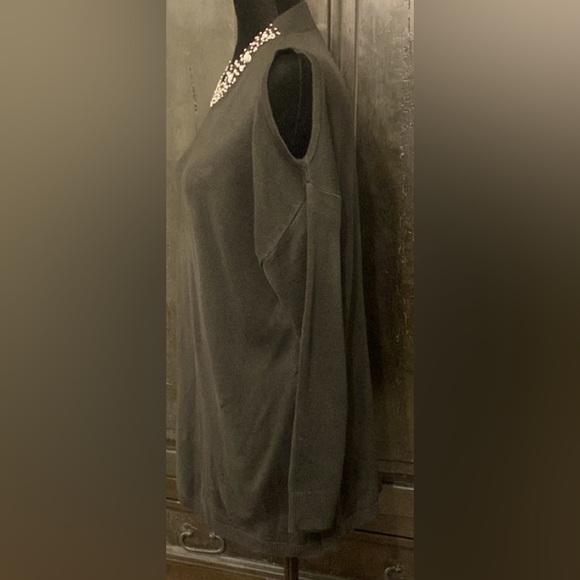 Cato Black open shoulder with beaded rhinestone collar sweater - Size medium - Picture 2 of 11